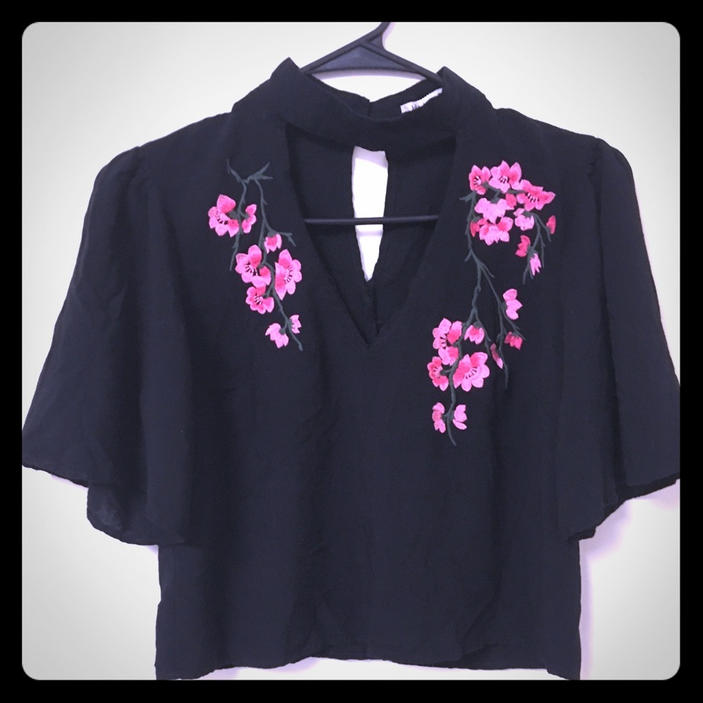 Floral hi neck top